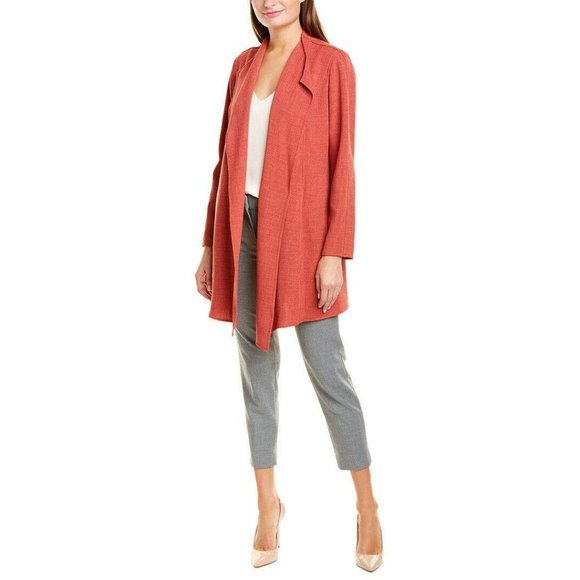 Anne Klein Drape Front Jacket Long Red texture Cinnamon L - Picture 1 of 2